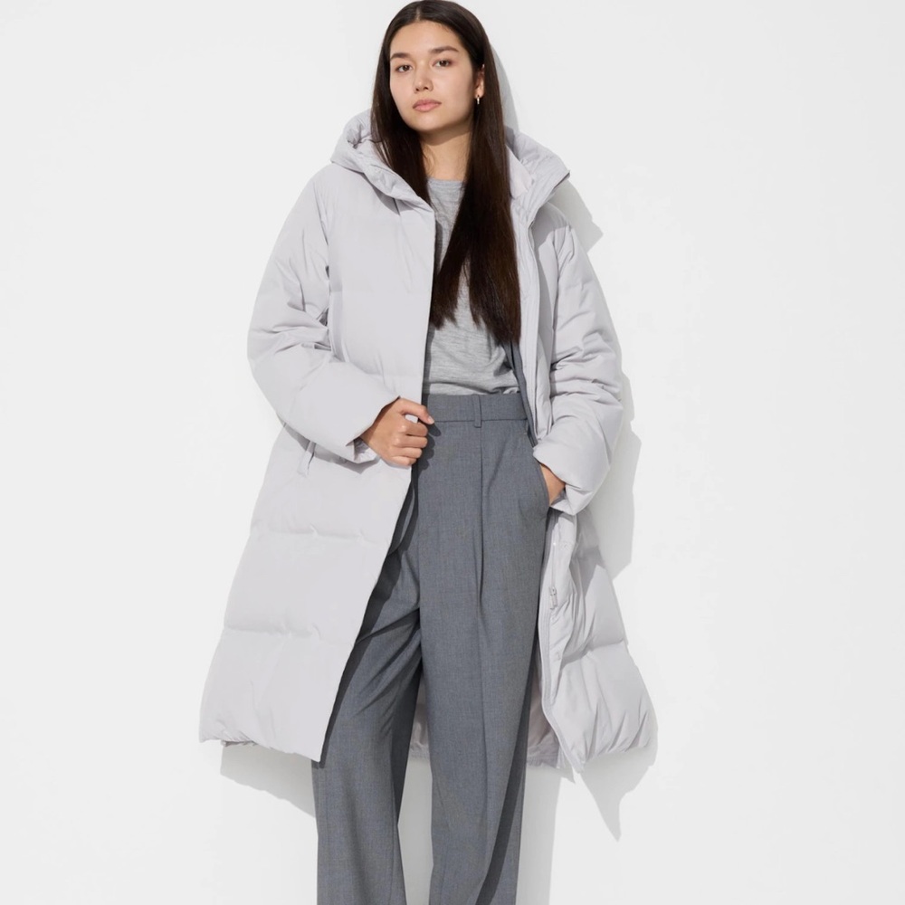 Uniqlo Seamless Light Grey Puffer Long Coat